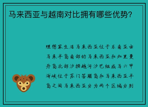 马来西亚与越南对比拥有哪些优势？