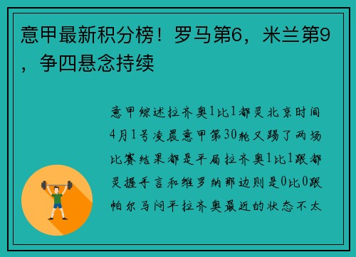 意甲最新积分榜！罗马第6，米兰第9，争四悬念持续
